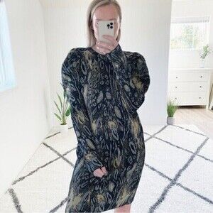 Nude The Label Sweater Dress EU 46/US XL Wool Leopard Metallic Puff Sleeve Italy